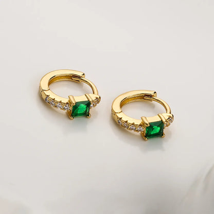 Fashion Square Copper Gold Plated Zircon Hoop Earrings 1 Pair