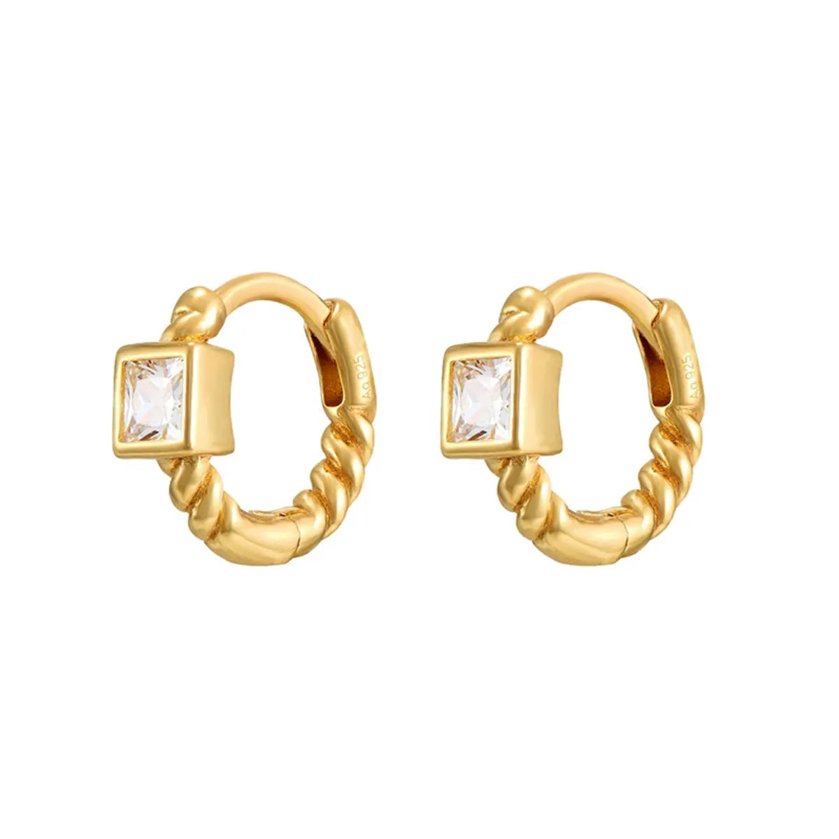 Fashion Square Copper Hoop Earrings Gold Plated Zircon Copper Earrings