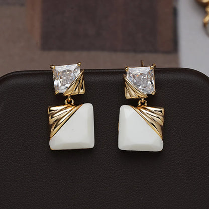 Fashion Square Copper Plating Inlay Zircon Drop Earrings 1 Pair