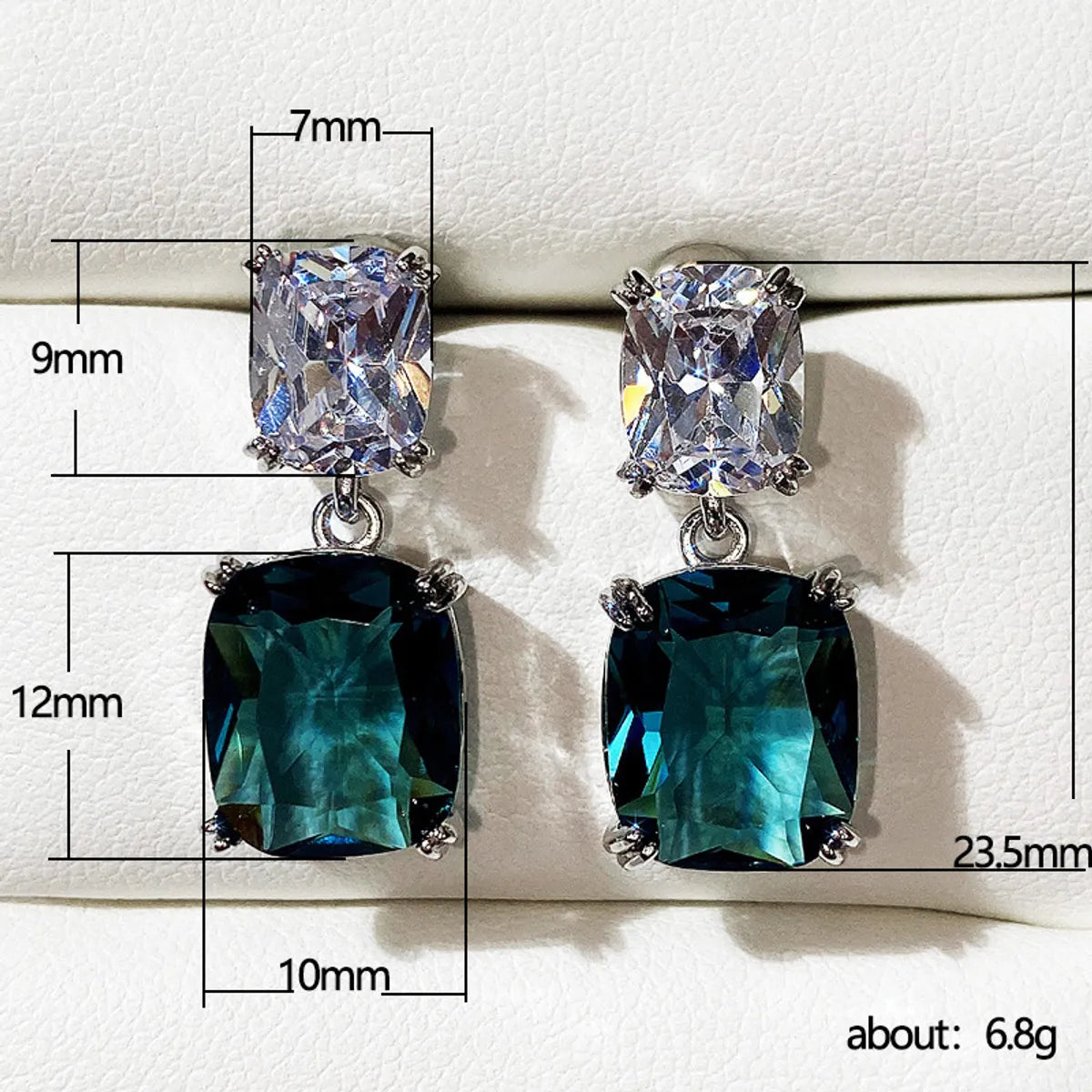 Fashion Square Diamond Zircon Earrings Peacock Blue Crystal Copper Earrings