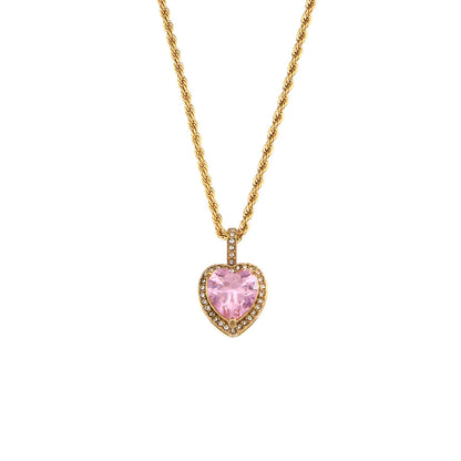 Wholesale Jewelry Fashion Square Heart Shape 304 Stainless Steel 18K Gold Plated Inlaid Zircon Necklace