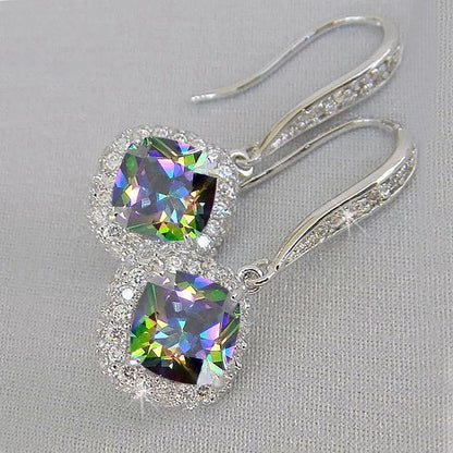 Fashion Square Inlaid Zircon Copper Drop Earrings Wholesale