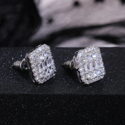 Fashion Square Inlaid Zircon Copper Earrings Wholesale