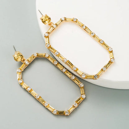 Fashion Square Long Pendant Alloy Rhinestone Earrings