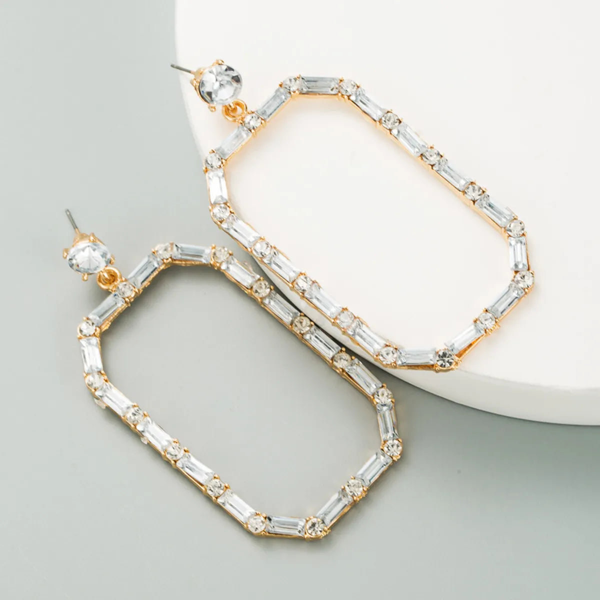 Fashion Square Long Pendant Alloy Rhinestone Earrings