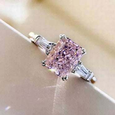 Fashion Square Pink Zircon Copper Ring Romantic Bride Wedding Ring