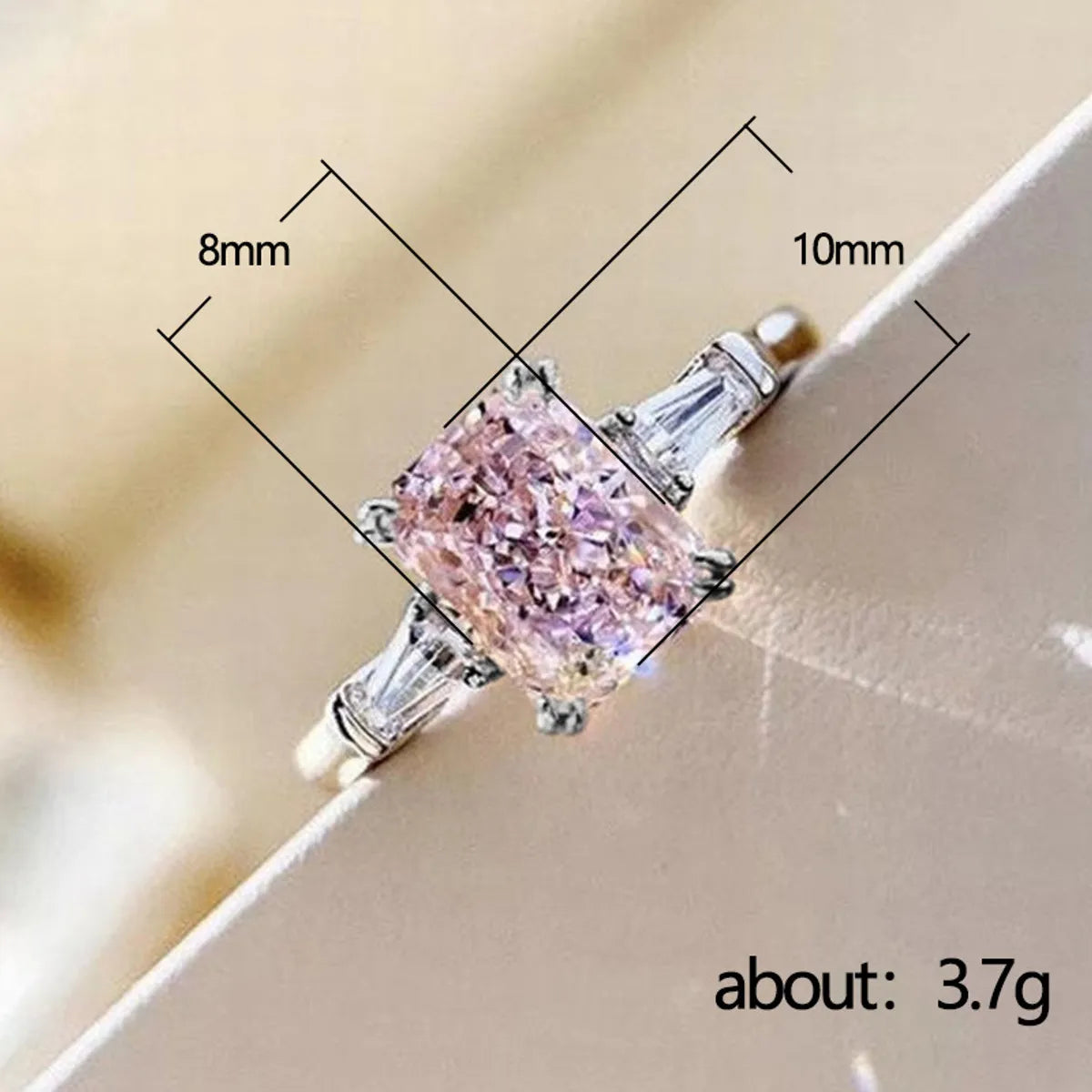 Fashion Square Pink Zircon Copper Ring Romantic Bride Wedding Ring