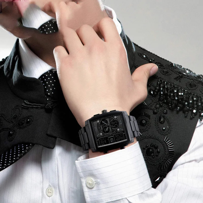 Fashion Square Single Folding Buckle Electronic Men'S Watches