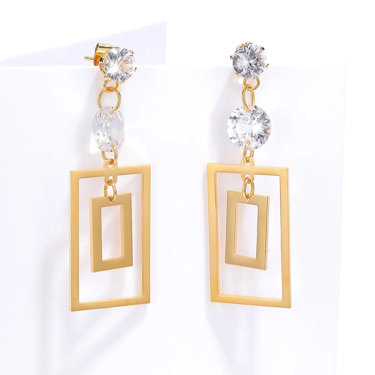 1 Piece Fashion Square Plating Inlaid Zircon 201 Stainless Steel 18K Gold Plated Dangling Earrings