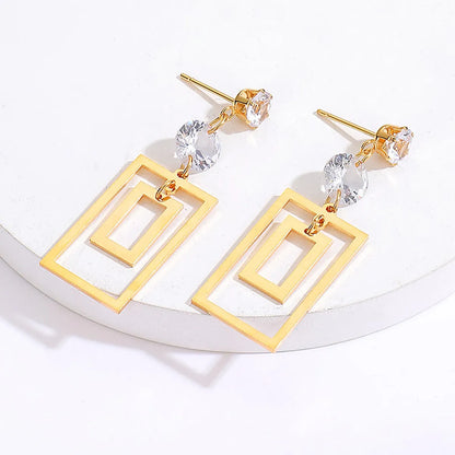 1 Piece Fashion Square Plating Inlaid Zircon 201 Stainless Steel 18K Gold Plated Dangling Earrings