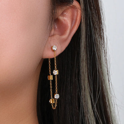 Fashion Square Plating Inlay Stainless Steel Zircon Gold Plated Drop Earrings