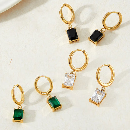 Fashion Square Stainless Steel Earrings Inlay Zircon Stainless Steel Earrings