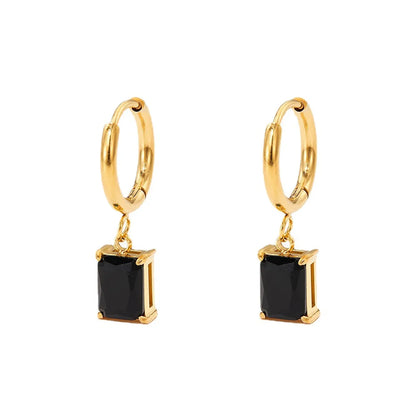 Fashion Square Stainless Steel Earrings Inlay Zircon Stainless Steel Earrings