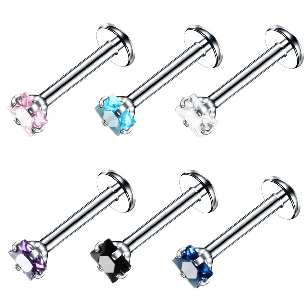 Fashion Square Stainless Steel Inlay Zircon Lip Stud 1 Piece