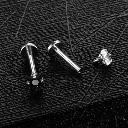 Fashion Square Stainless Steel Inlay Zircon Lip Stud 1 Piece