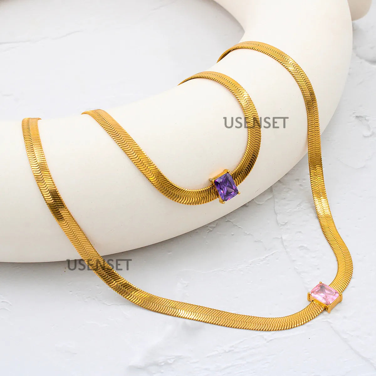 Fashion Square Stainless Steel Plating Inlay Zircon Necklace 1 Piece