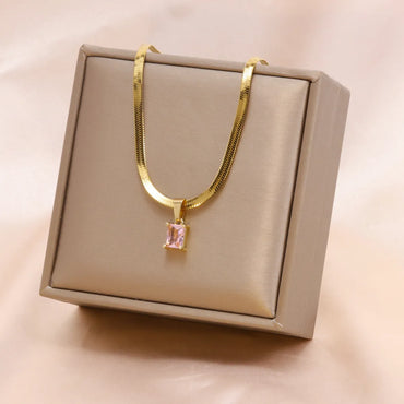 Fashion Square Stainless Steel Plating Inlay Zircon Pendant Necklace 1 Piece