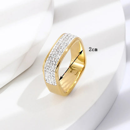 304 Stainless Steel 14K Gold Plated Fashion Inlay Square Rhinestones Rings