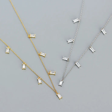 Fashion Square Sterling Silver Necklace Plating Zircon 925 Silver Necklaces