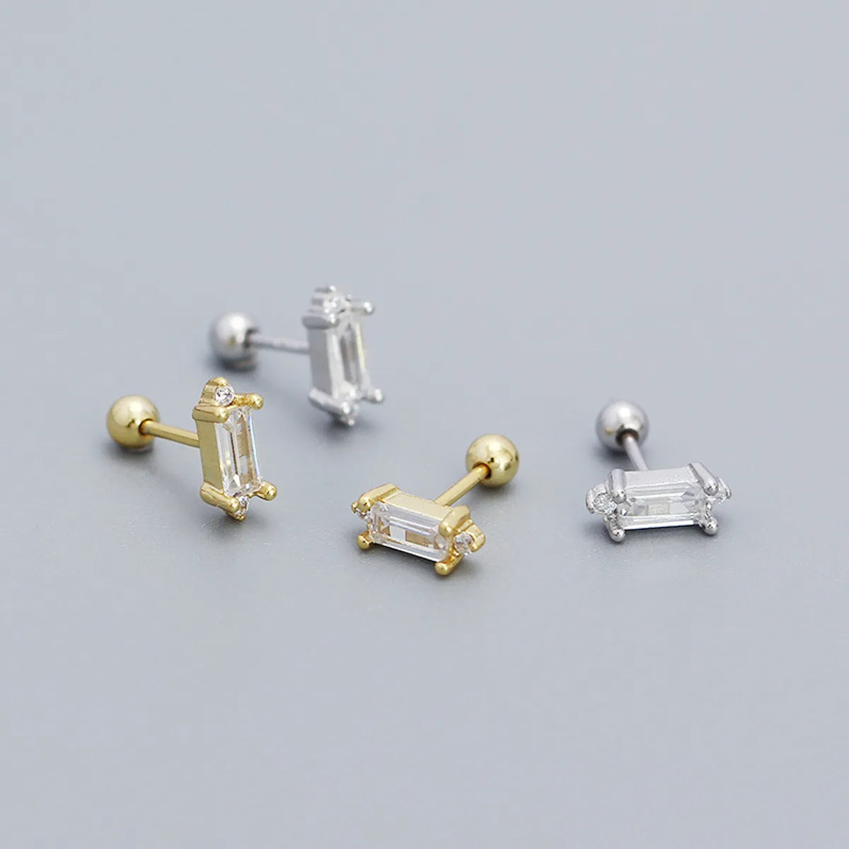 Fashion Square Sterling Silver Plating Inlay Zircon Ear Studs 1 Pair