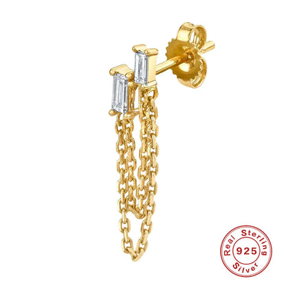 Fashion Square Tassel Sterling Silver Plating Inlay Zircon Ear Studs 1 Piece