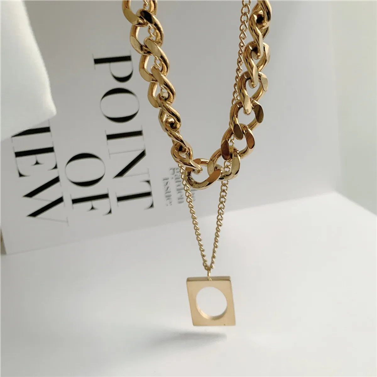 Fashion Square Titanium Steel Chain Pendant Necklace 1 Piece