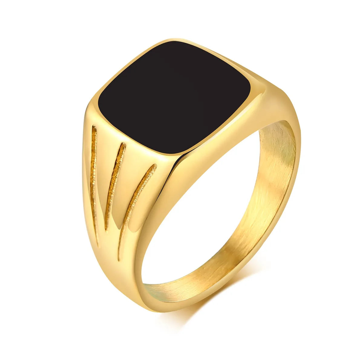 Fashion Square Titanium Steel Gold Plated Rings