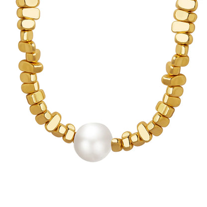 Wholesale Jewelry Fashion Square 304 Stainless Steel 18K Gold Plated Beaded Pearl Necklace