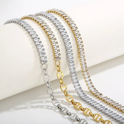 Fashion Square Titanium Steel Plating Inlay Zircon Bracelets Necklace