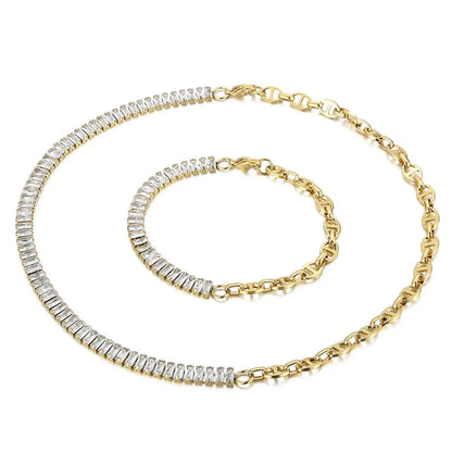 Fashion Square Titanium Steel Plating Inlay Zircon Bracelets Necklace