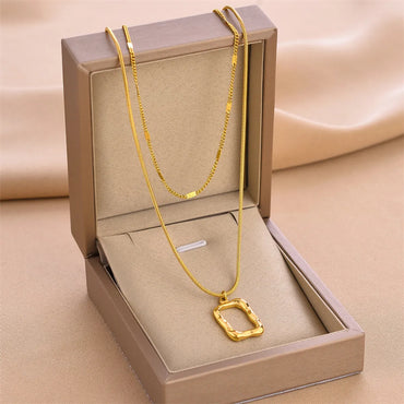 Fashion Square Titanium Steel Plating Layered Necklaces 1 Piece