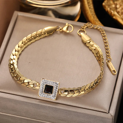 Fashion Square Titanium Steel Plating Rhinestones Bracelets