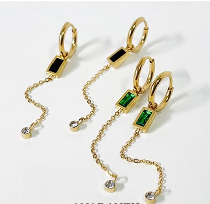 Fashion Square Titanium Steel Tassel Inlay Zircon Drop Earrings 1 Pair