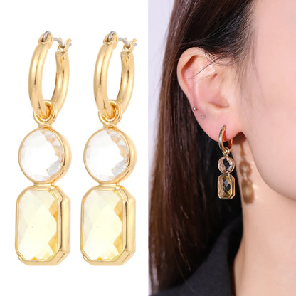 Fashion Square Water Droplets Copper Inlay Artificial Diamond Drop Earrings 1 Pair