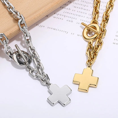 Fashion Stainless Steel 18k Gold Cross Pendant Ot Buckle Jewelry Set