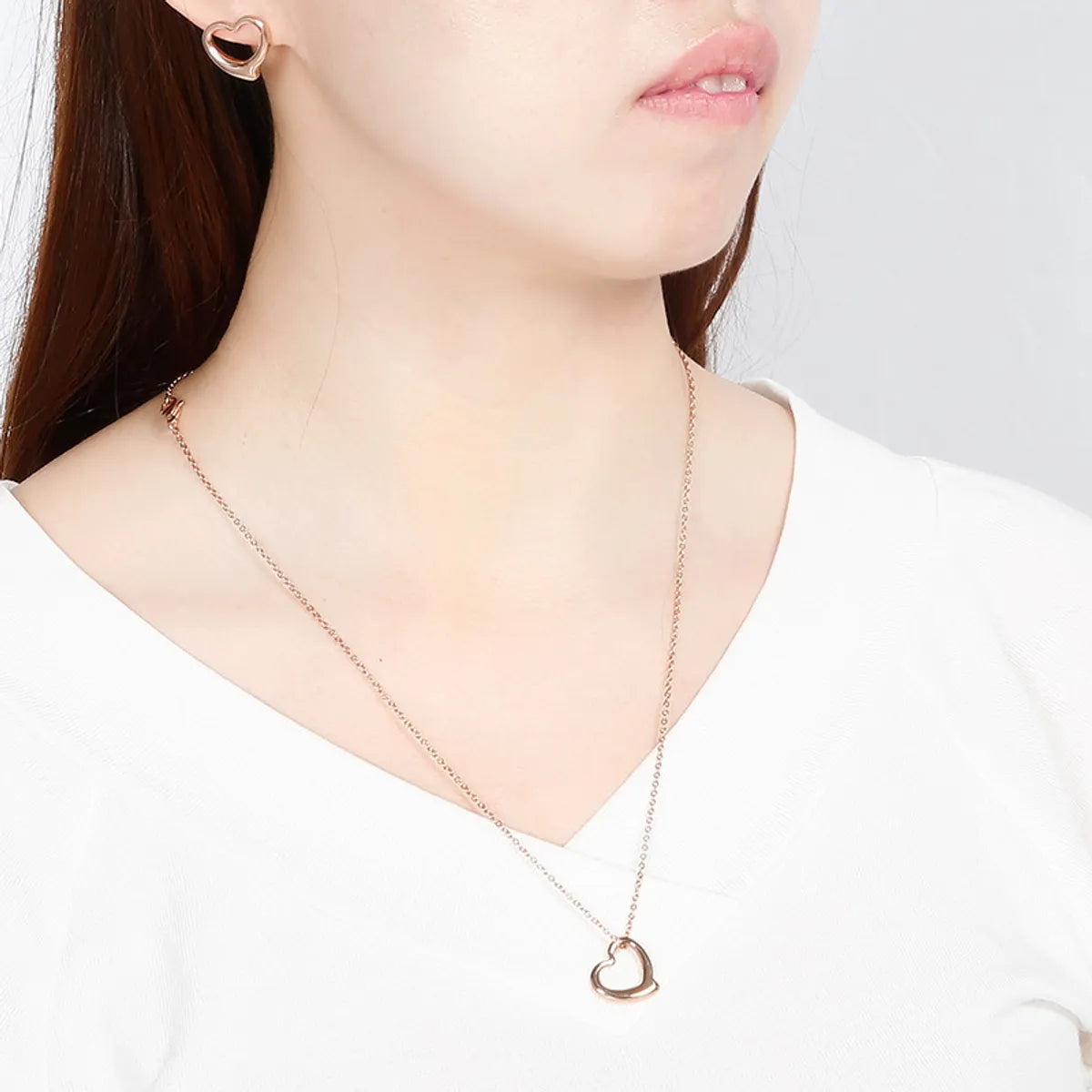 Fashion Stainless Steel Accessories Hollow Heart-shaped Necklace Earrings Stainless Steel Set