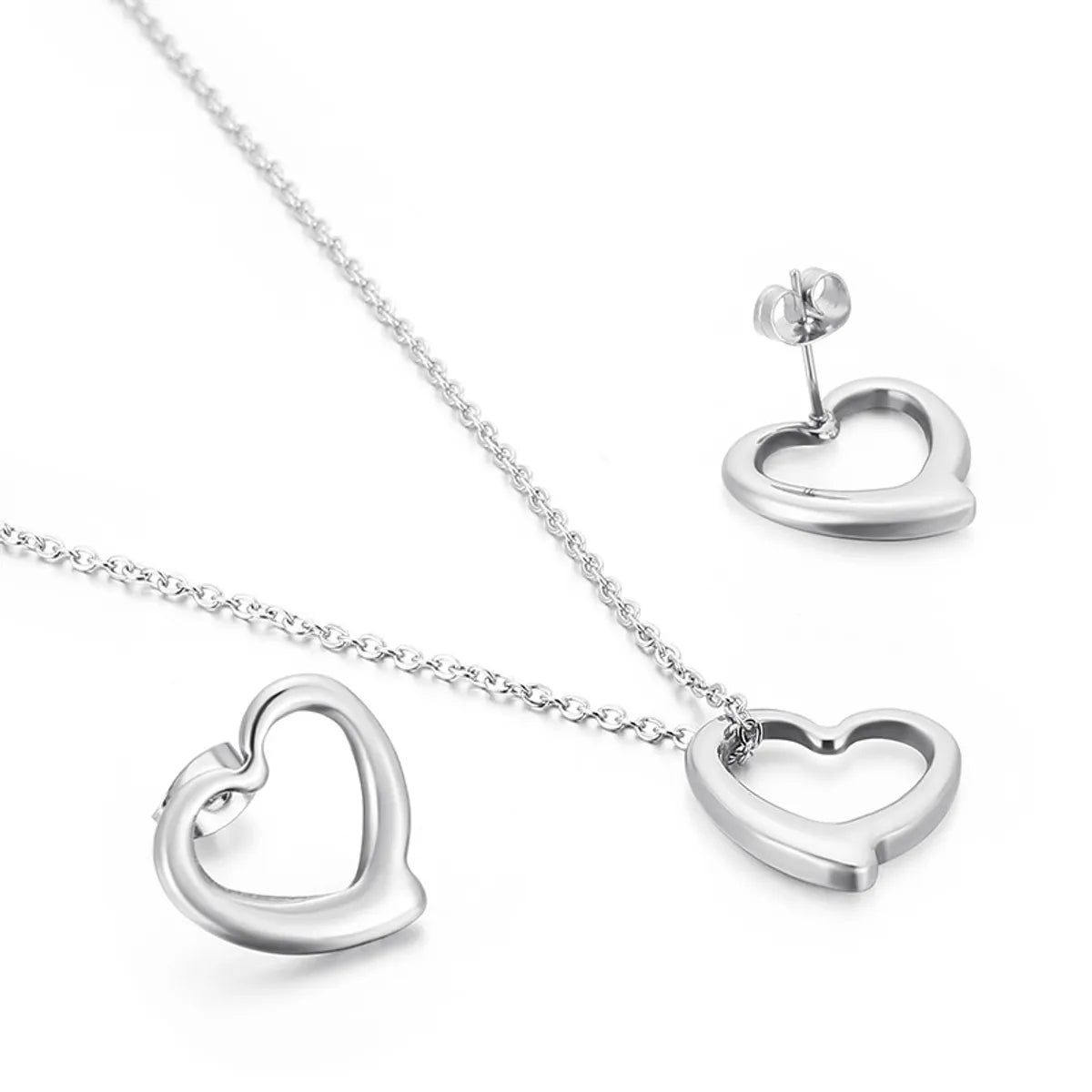 Fashion Stainless Steel Accessories Hollow Heart-shaped Necklace Earrings Stainless Steel Set