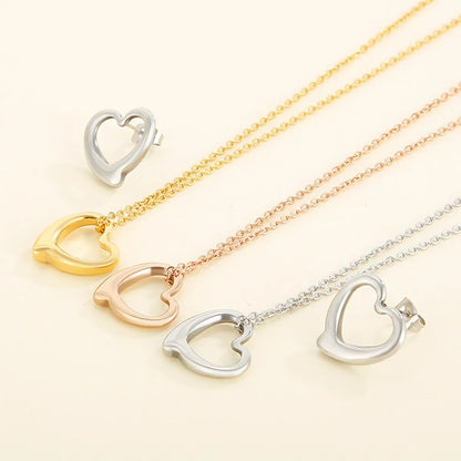 Fashion Stainless Steel Accessories Hollow Heart-shaped Necklace Earrings Stainless Steel Set