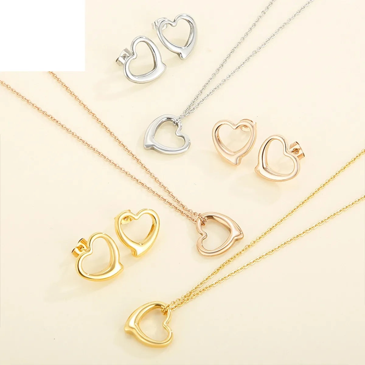 Fashion Stainless Steel Accessories Hollow Heart-shaped Necklace Earrings Stainless Steel Set