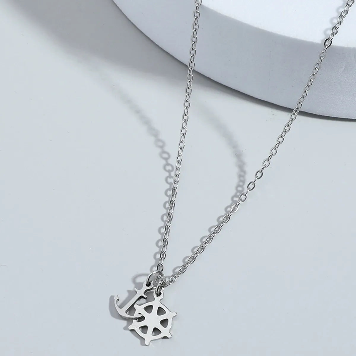 Fashion Stainless Steel Anchor Ship Rudder Pendant Retro Trend Hip Hop Titanium Steel Men's Necklace