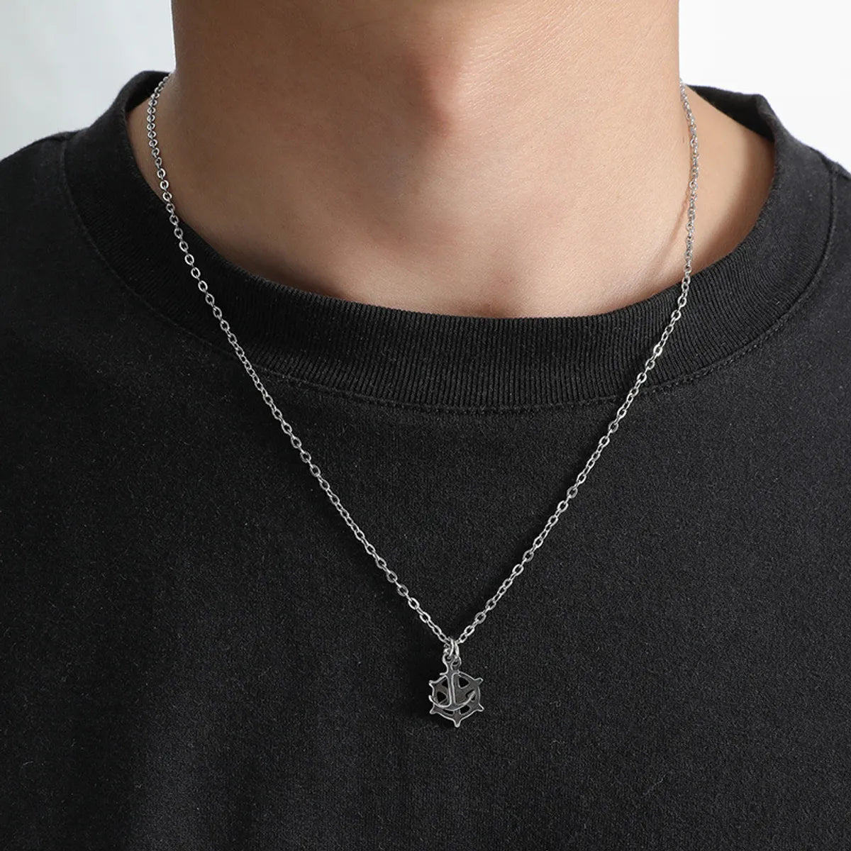 Fashion Stainless Steel Anchor Ship Rudder Pendant Retro Trend Hip Hop Titanium Steel Men's Necklace