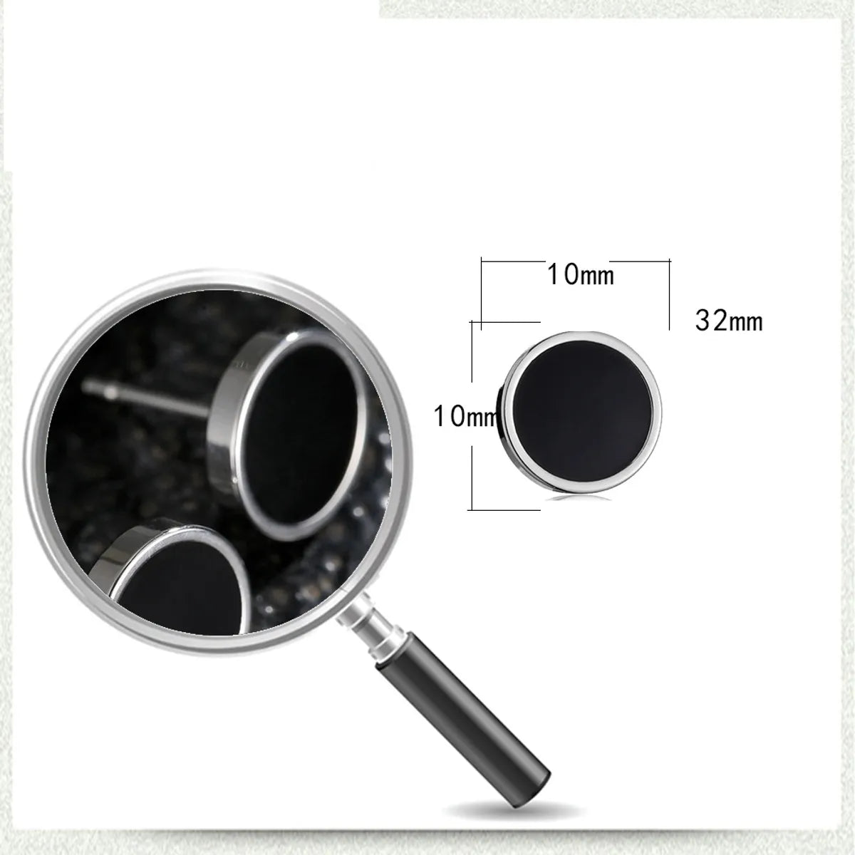 Fashion Stainless Steel Black Dumbbell Round Stud Earrings Single