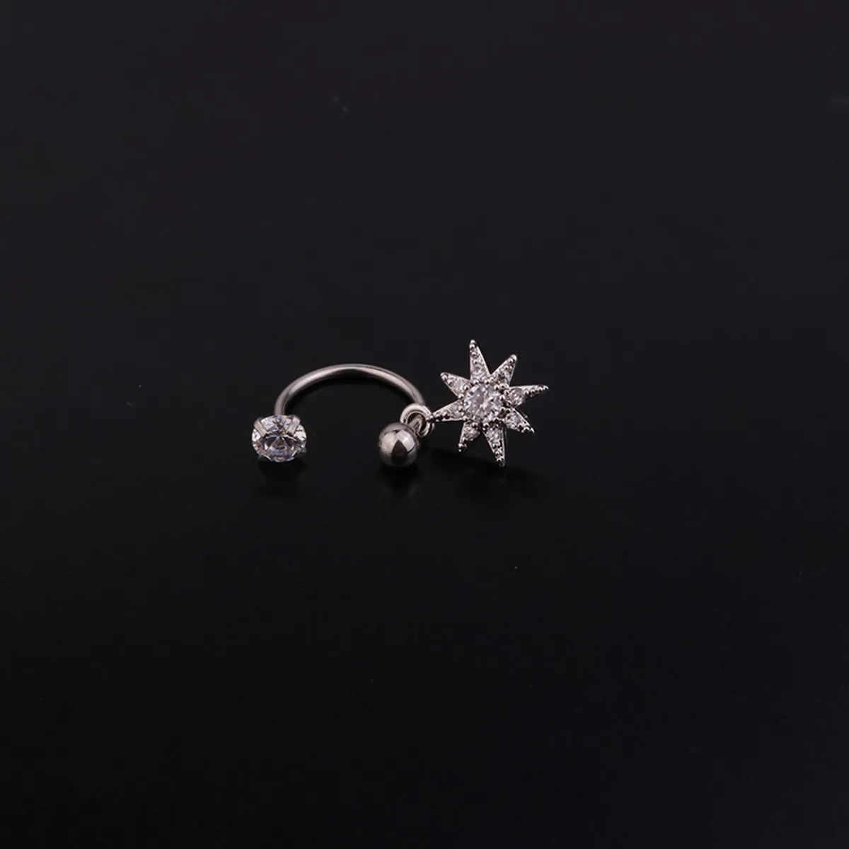 Fashion Stainless Steel C-ring Piercing Flower Zircon Pendant Earrings Wholesale