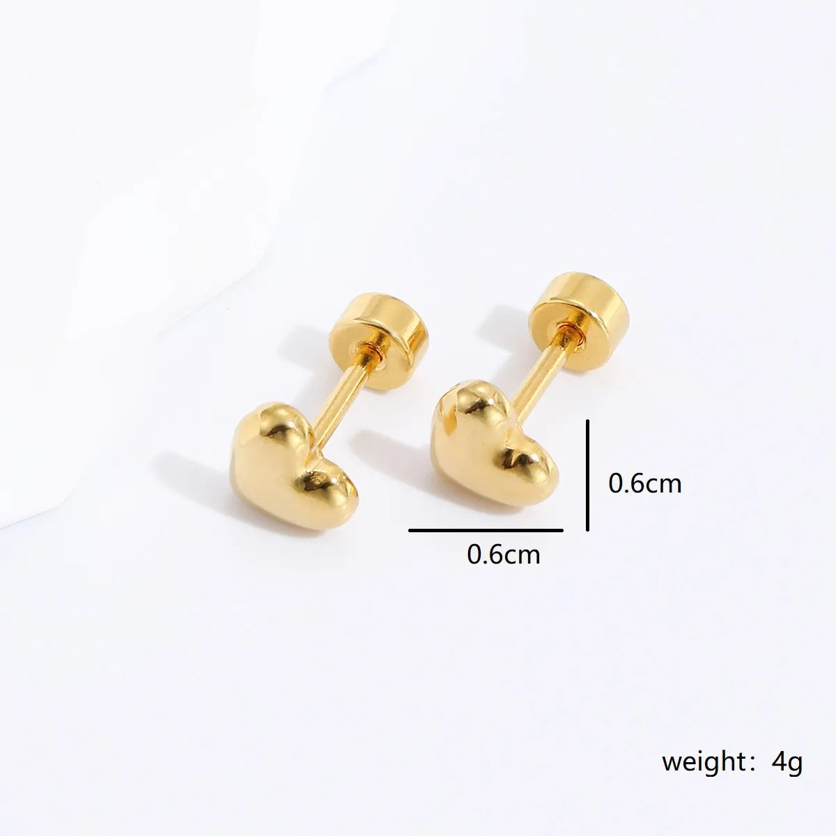 Fashion Stainless Steel Electroplated 18k Gold Heart Stud Earrings