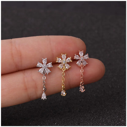 Fashion Stainless Steel Flower Pendant Double-sided Thread Earrings