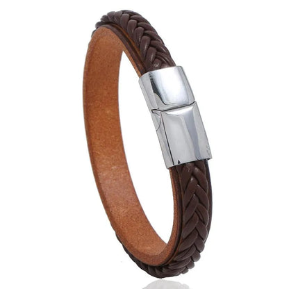 Fashion Stainless Steel Inverted Magnetic Buckle Leather Bracelet Nhpk142786