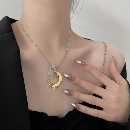 Fashion Stainless Steel Irregular Moon Necklace Daily Unset