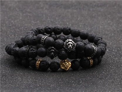 Fashion Stainless Steel Lion Head Bracelet Volcanic Beaded Men&#39;s Bracelet