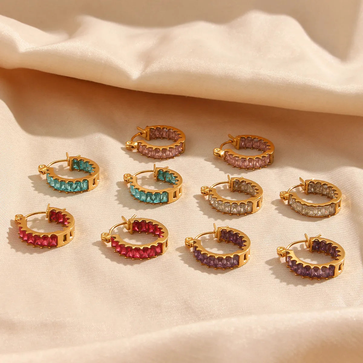 Fashion Round Plating Stainless Steel Zircon Gold Plated Earrings