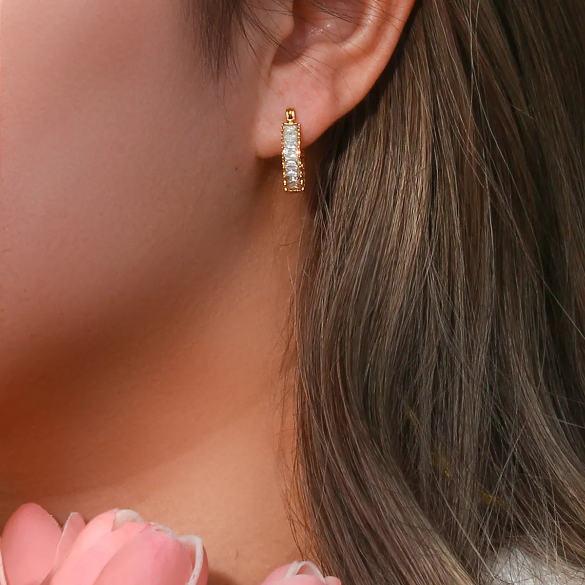 Fashion Round Plating Stainless Steel Zircon Gold Plated Earrings